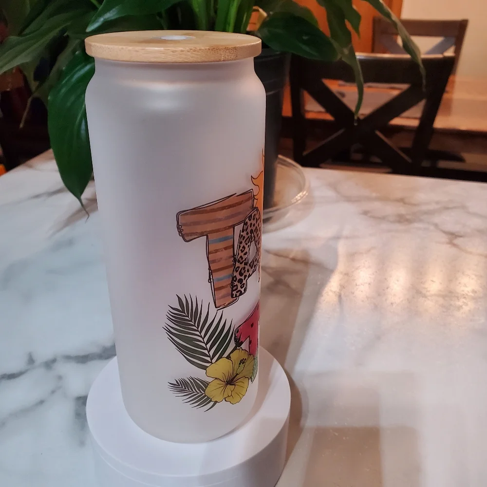 TANNED And TIPSY 25oz Frosted Glass Jar Tumbler 🎉sale